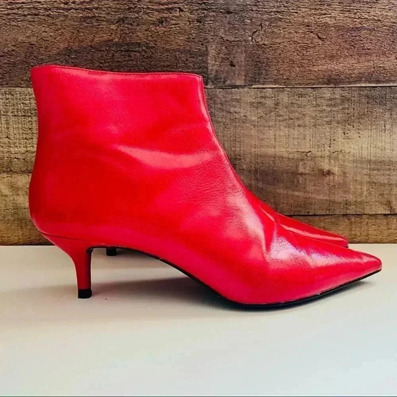 Zara Trafaluc Red Mid Heel Ankle Boots - Picture 2 of 11